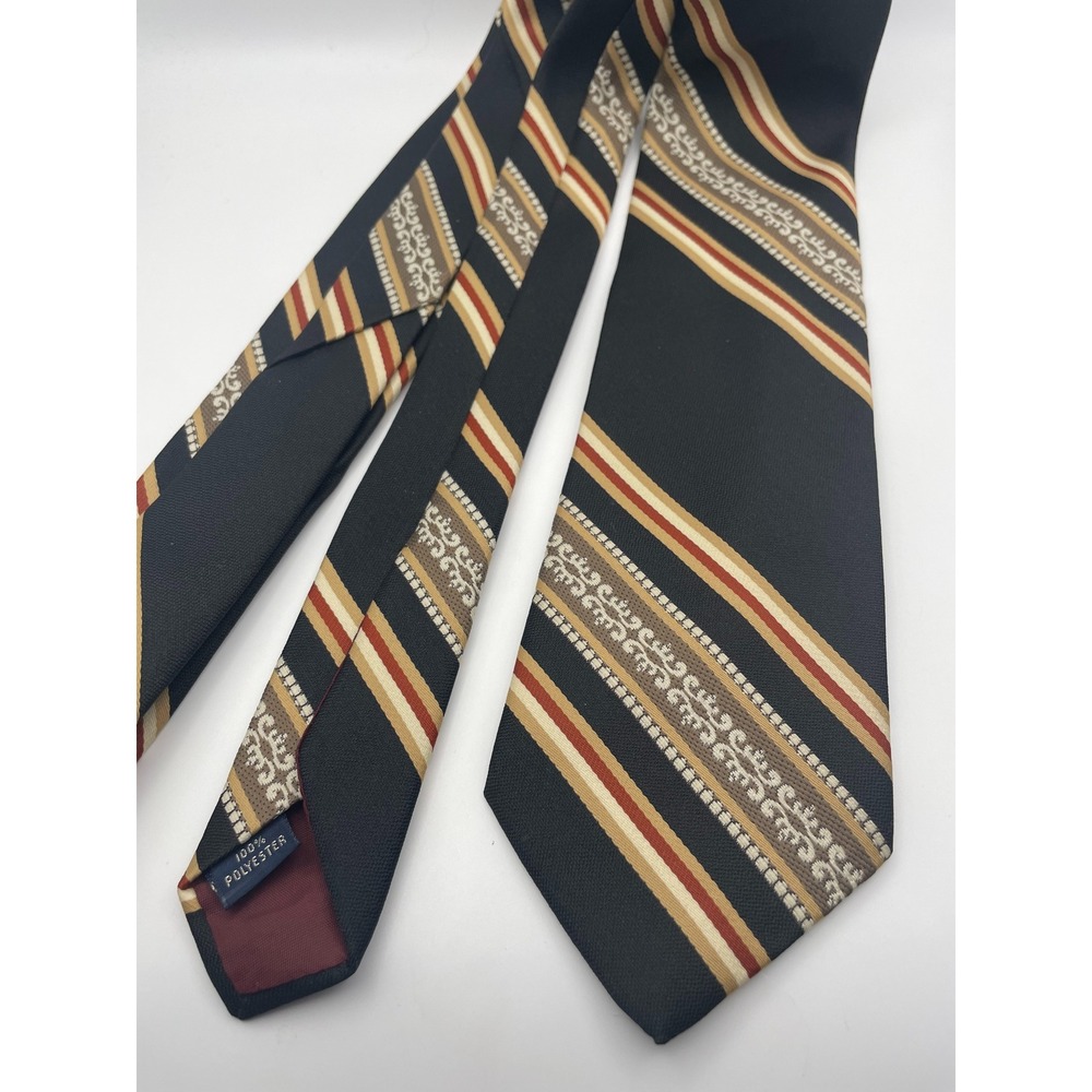 Vintage Penneys Designer Collection Navy Gold Striped Polyester Necktie Retro